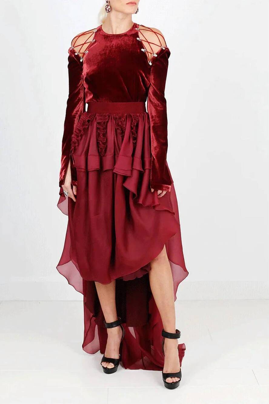 NEW ANTONIO BERARDI velvet tie shoulder top in bordeaux